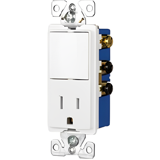 WHITE SWI/TR DECORATOR COMBO SP/ GROUNDED RECEPTACLE 15A 25V